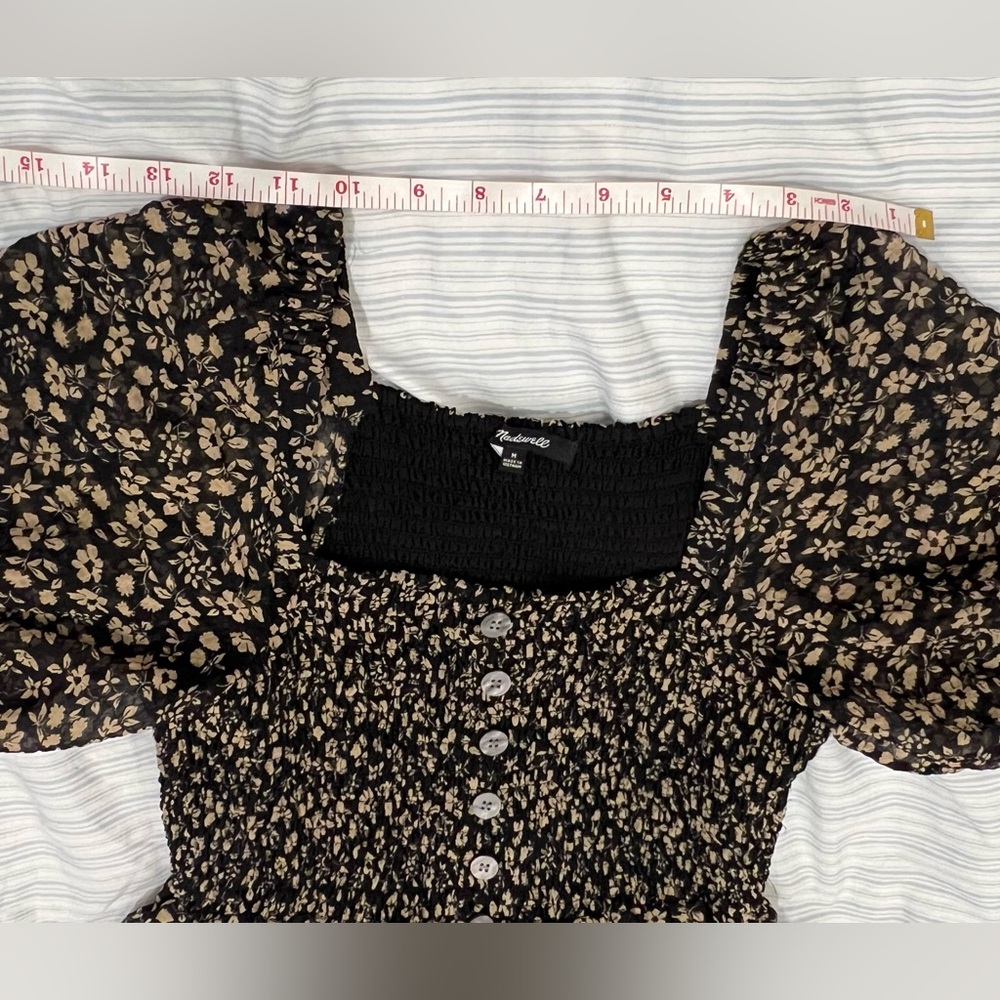 Madewell Dress - Black floral midi dress with front slit - Picture 5 of 11